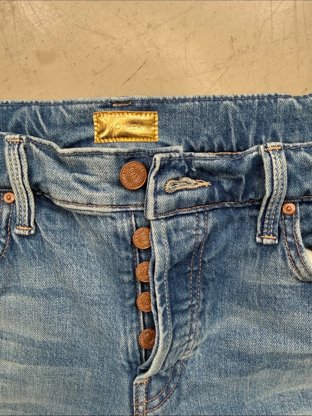 26 Lil’ Mother stretch Mid Rise Hiker Hover Women’s Blue Denim Jeans button up - Picture 2 of 5